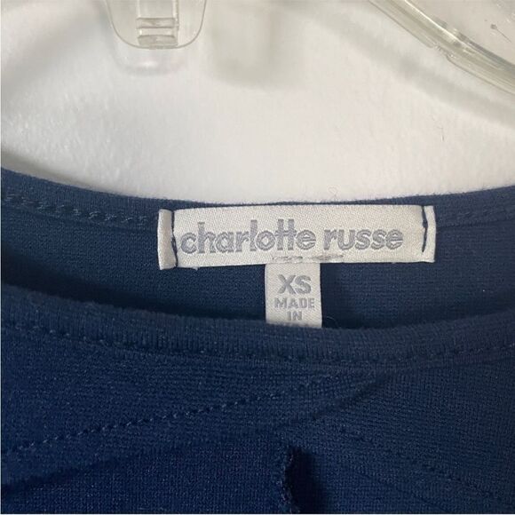 Charlotte Russe Midi Sheath‎ Dress XS Navy Blue Long Sleeve Y2K Cut Out Bodycon - Picture 3 of 8